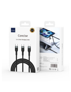 Cable de 100 W(C-C+L) 2 en 1 y 1,2 Metro, Negro