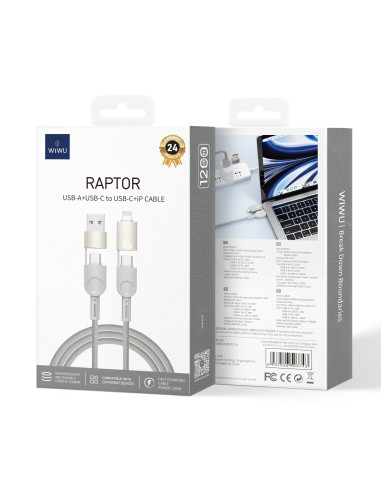 Cable de carga rápida Raptor 100 W 4 en 1 y 1,2 metro
