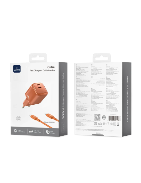 Cargador Cube de 45W con Cable C-C, Naranja