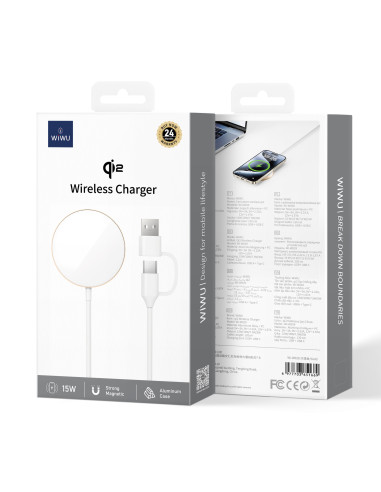 Cargador Inalámbrico Qi2.0 USB y Tipo-C