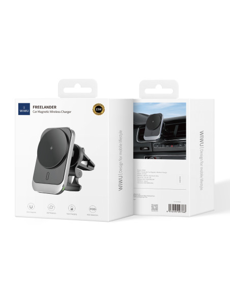 Cargador inalámbrico magnético para coche de 15 W, color negro