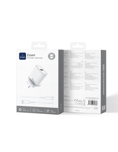 Cargador rápido Essen de 18 W GaN con cable USB-C (enchufe británico)