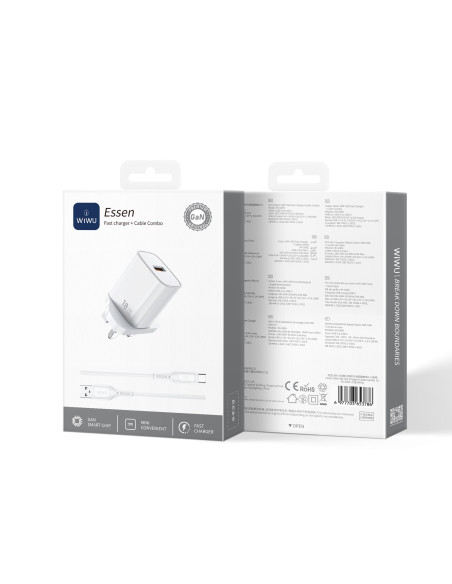 Cargador rápido Essen de 18 W GaN con cable USB-C (enchufe británico)
