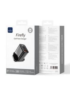 Cargador rápido Firefly GaN de 30 W USB A+2C con pantalla digital (enchufe británico)
