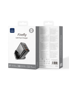 Cargador rápido Firefly GaN de 65 W USB A+2C con pantalla digital (enchufe británico)