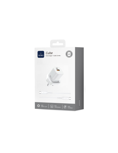 Cargador rápido GaN Cube de 33 W USB C+A con cable C-C (enchufe británico)