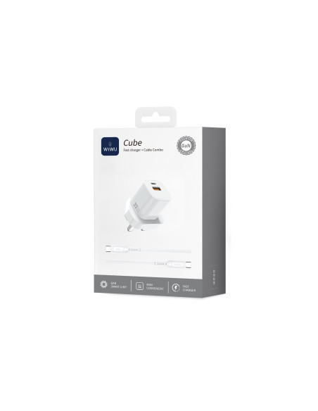 33W GaN Cube Fast Charger USB C+A with C-C Cable – UK Plug