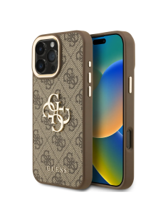Funda GUESS para iPhone 16 Pro Max efecto piel y logotipo 4G (Marrón)