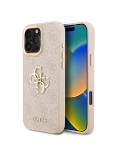 Funda GUESS para iPhone 16 Pro Max efecto piel y logotipo 4G (Rosa)