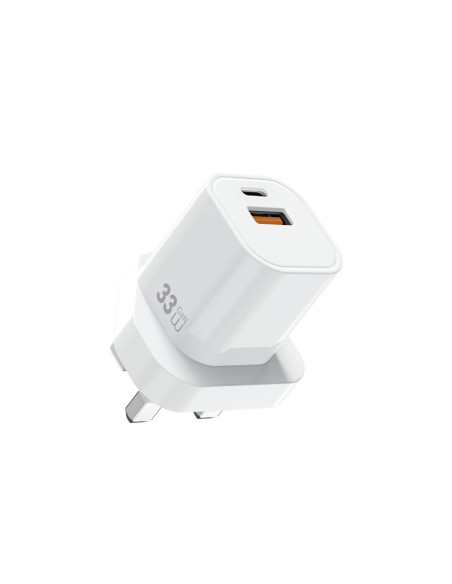 33W GaN Cube Fast Charger USB C+A – UK Plug