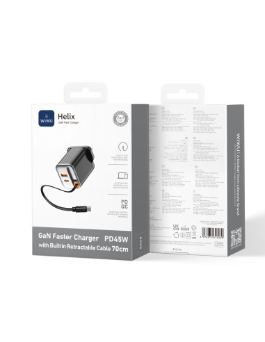 Cargador rápido Helix GaN de 45 W con enchufe británico