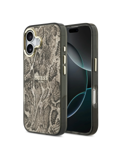 GUESS – Funda iPhone 17 (PC + TPU) con MagSafe y Estampado Pitón en Color Marrón