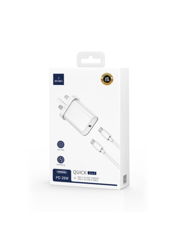 Cargador rápido PD de 20W con enchufe británico y cable C a C