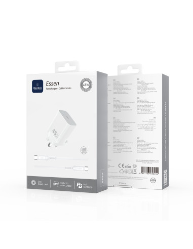 WiWU Ark 65W GaN QC+PD Fast Charger, 2 USB-C/1 USB-A, UK Plug