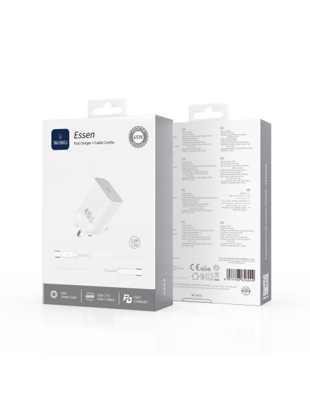 WiWU Ark 65W GaN QC+PD Fast Charger, 2 USB-C/1 USB-A, UK Plug