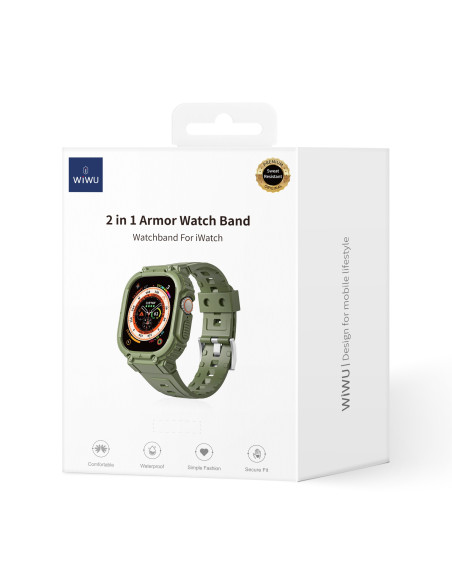 Correa 2 en 1 para Apple Watch con funda protectora de 49 mm, color verde militar