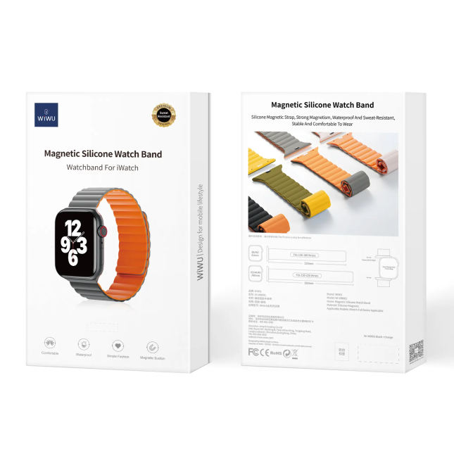 38/40/41 mm Gris + Naranja Correa Magnética Silicona iWatch
