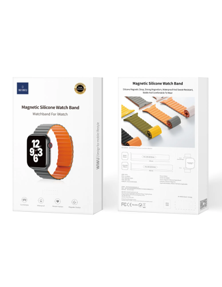 38/40/41 mm Gris + Naranja Correa Magnética Silicona iWatch