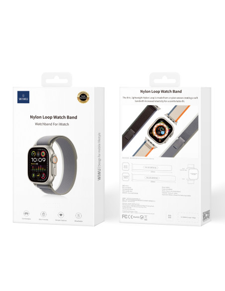 Correa de nailon para Apple Watch 42/44/45/49 mm, color gris