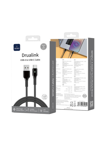 27W USB A-C 1 Meter Duralink Series Nylon Braided Cable Black