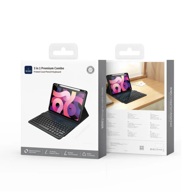 10.2"/10.5" Premium Combo 3-in-1 Keyboard Case + Pencil + Black Keyboard (Arabic + English)