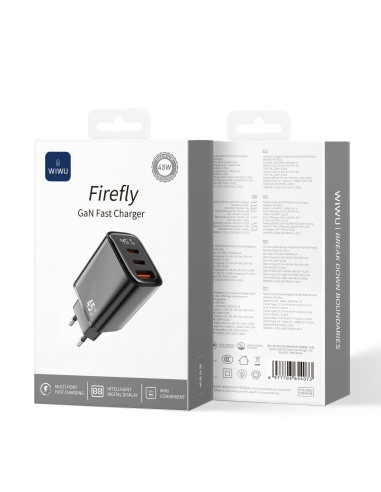 Firefly 45W GaN Fast Charger USB A+2C with Digital Display – EU Plug