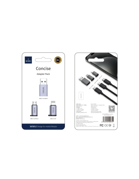 Adaptador 3 en 1 Tipo-C a USB, Lightining y Micro