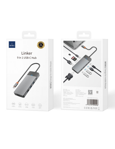 Adaptador Concentrador USB A y C 9 en 1 A921HV