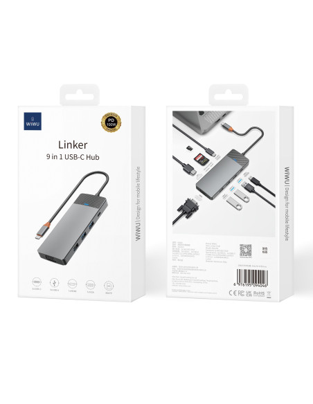 Adaptador Concentrador USB A y C 9 en 1 A921HV