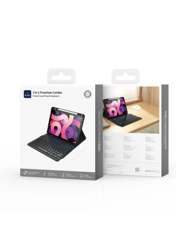 Funda con teclado premium 3 en 1 para iPad Air de 13"/12,9" (negro, incluye lápiz y teclado) (árabe e inglés)